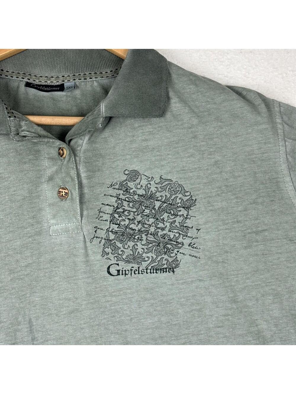 Vintage Y2K Gipfelsturmer Faded Green Polo German Script XXL Boxy Cropped - Picture 3 of 8